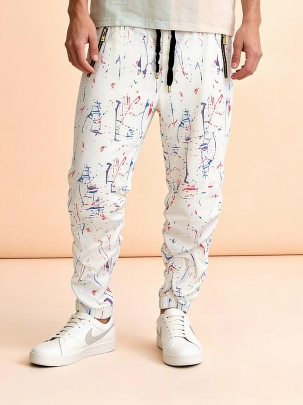 Encrypted Brand Paint Splatter Joggers Men’s Streetwear Graphic Urban Art Style